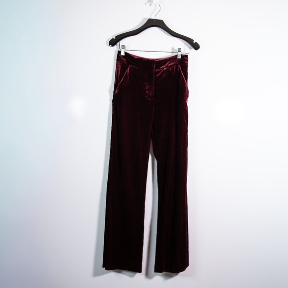 Veronica Beard Lebone Velvet Velour Mid Rise Full Length Flared Pants Merlot 0 - Picture 1 of 4